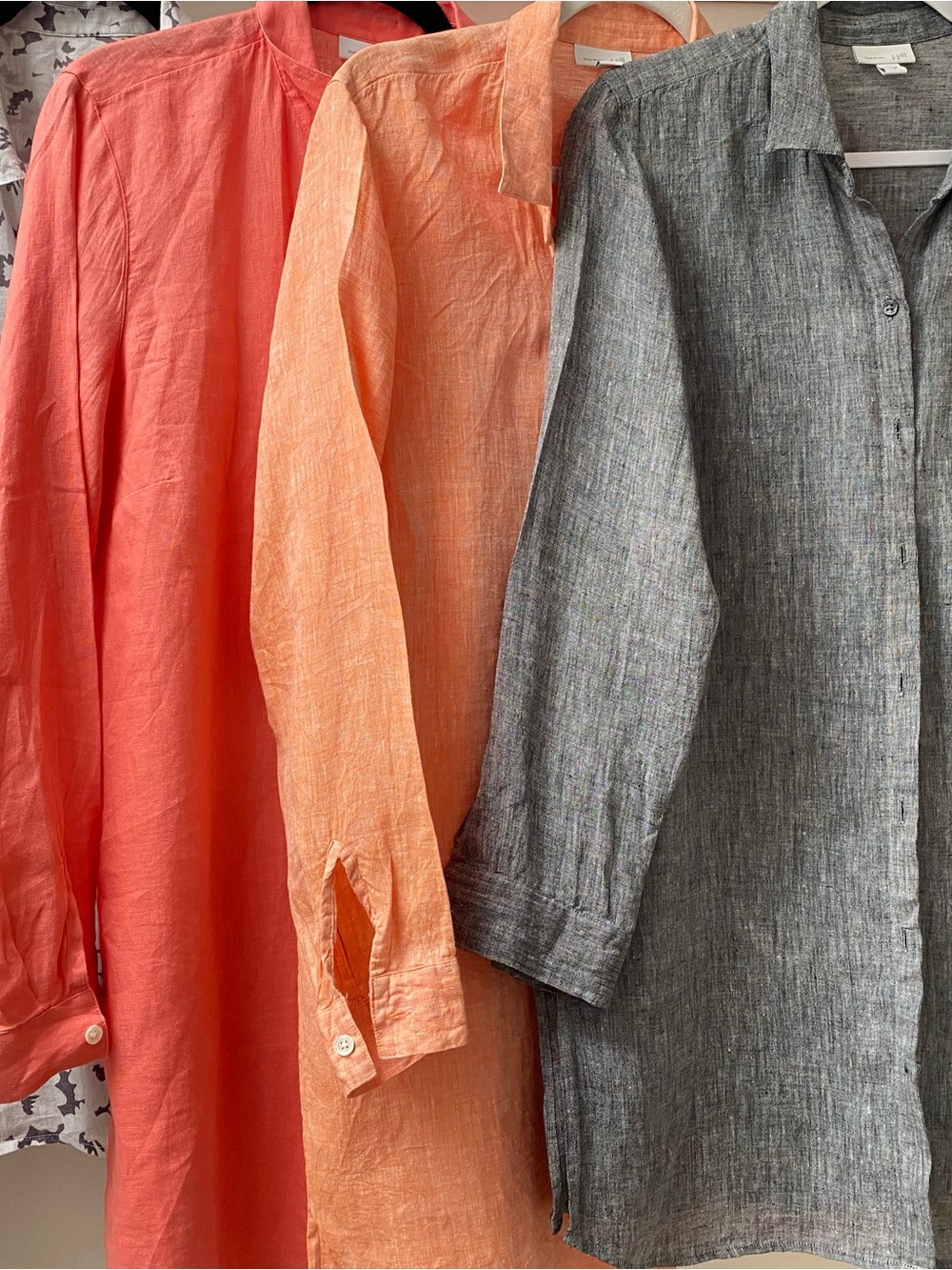J. Jill Linen Button-Front Tunic 4 Coral, Apricot & Gray, and gray pattern.